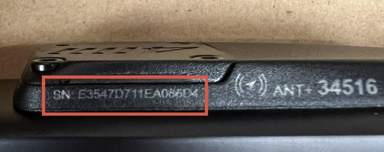 Serial number (SN) on a second pod version, with the ANT+ number alongside
